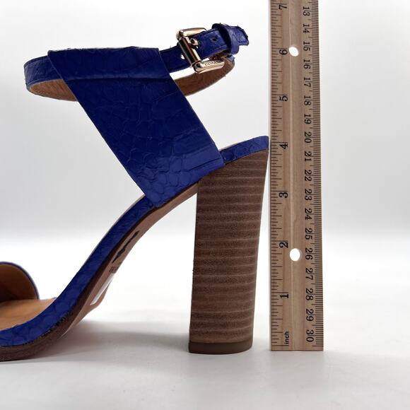 COACH Lexey Snake Embossed Leather Sandals 6 Cobalt Blue Stacked Block Heel - Picture 11 of 11